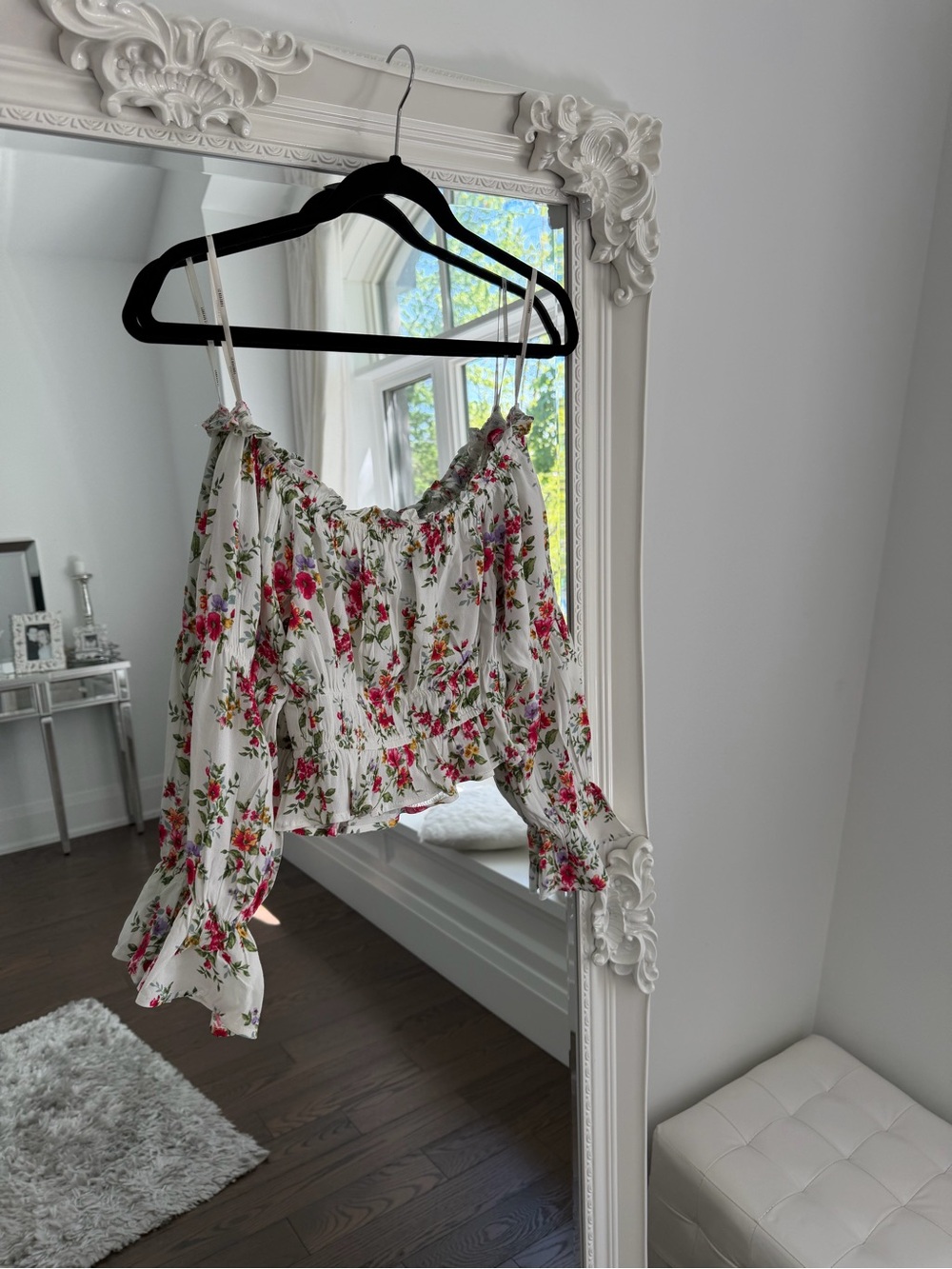 Forever 21 White Floral Dress with Pink, Red and Green Print